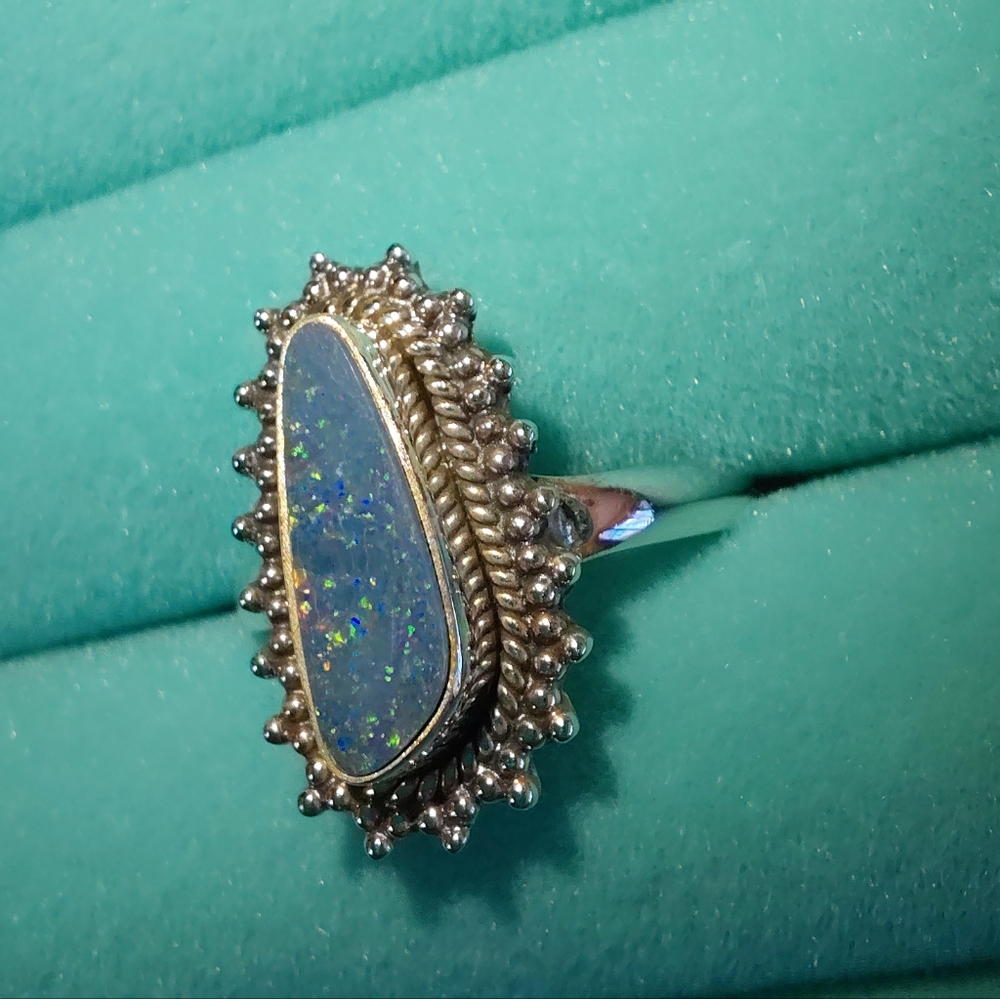 Sterling Silver Australian Opal Teardrop Ring Size 6.75 - Picture 4 of 14